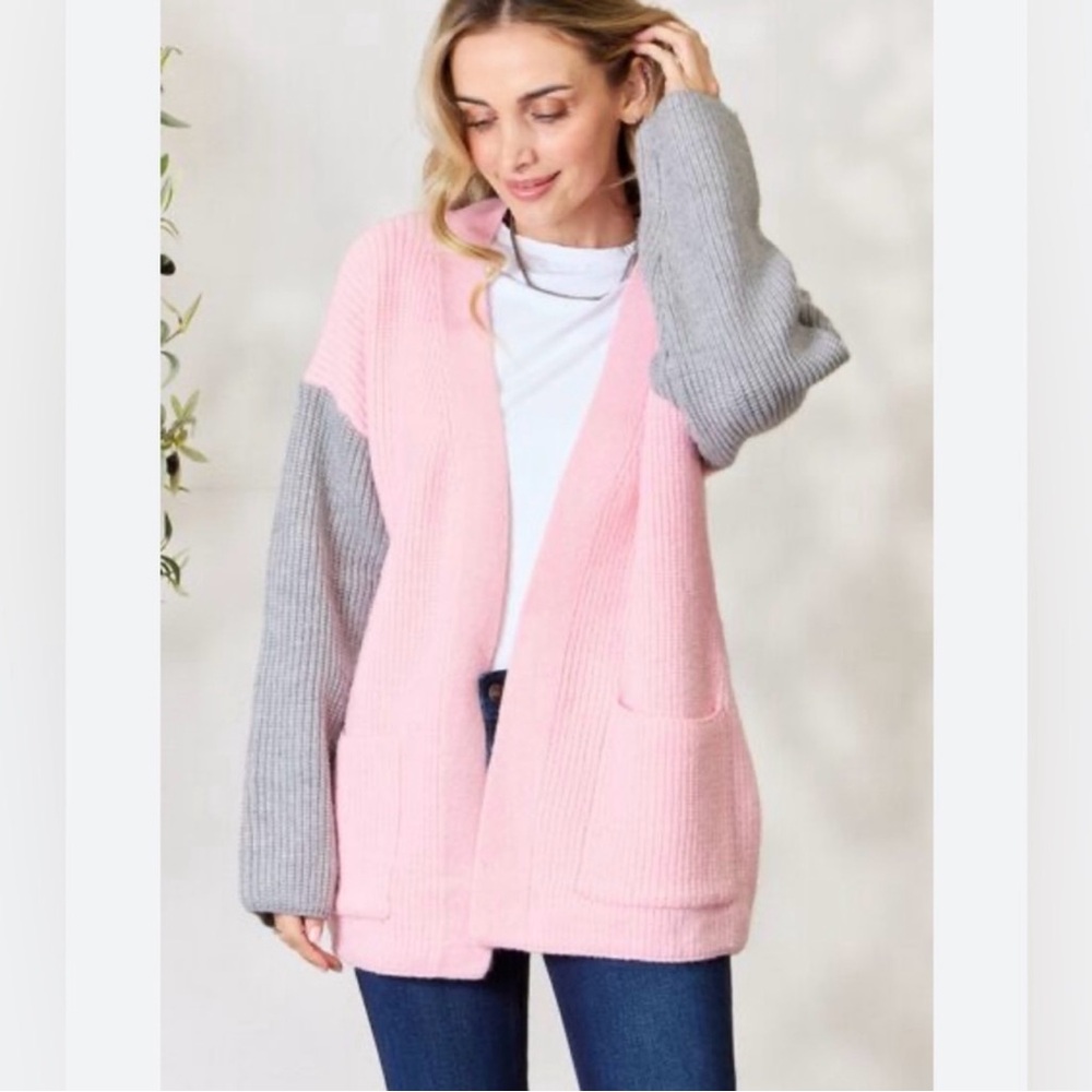 Pink and Gray Women's Cardigan